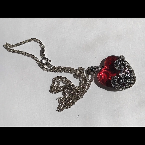 Sterling Silver Oxidized Heart Pendant Necklace - Picture 5 of 6